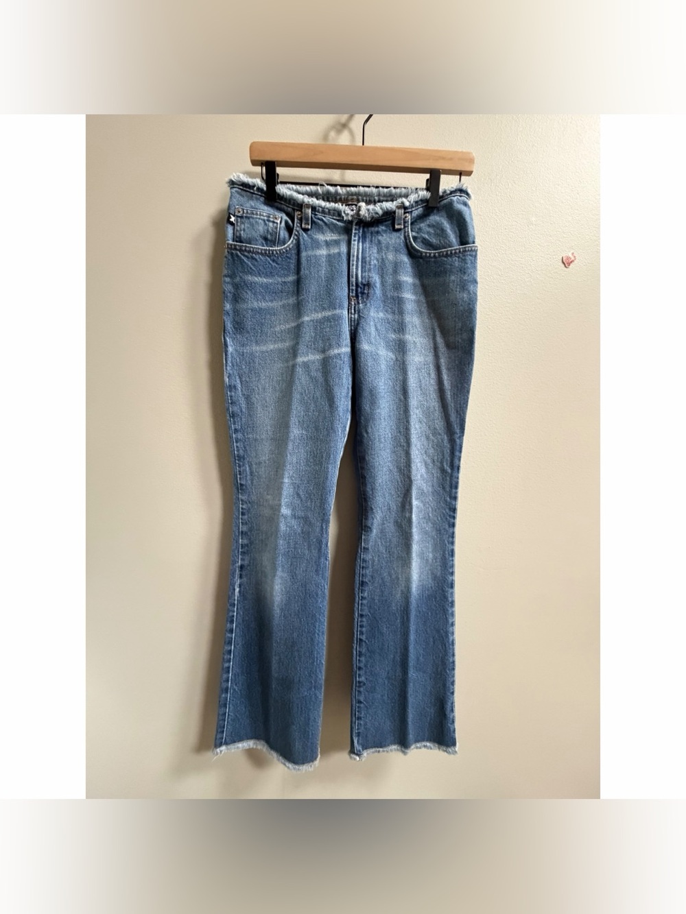 Y2K‎ Express Raw Waist Flare Jeans Frayed Hem Low Rise Indie Sleaze Boho 2000s